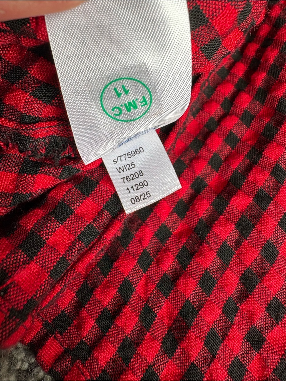 LOFT Gingham Gathered Square Neck Top Red Black Puff Sleeve Blouse Size 8 Picnic - Picture 11 of 14